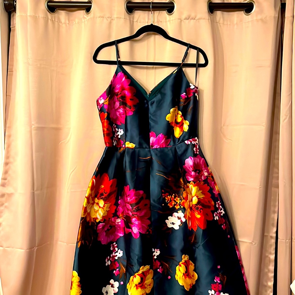 Green floral full skirt long dress